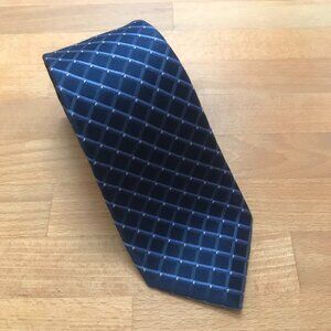 Michael Kors Navy Blue Geometric Grid Pattern Silk Tie